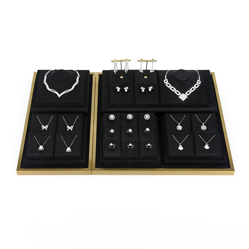 Black Microfiber Jewelry Display Tray with Metal Frame, Luxury Tray for Necklaces & Rings