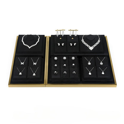 Black Microfiber Jewelry Display Tray with Metal Frame, Luxury Tray for Necklaces & Rings