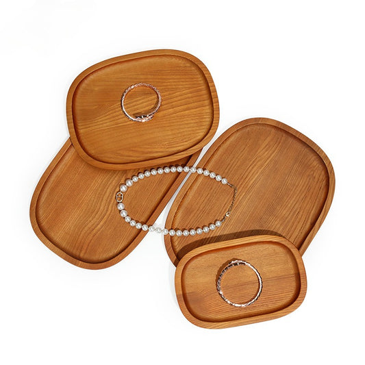 New Solid Wood Jewelry Display Tray | Round Corner Organizer for Necklace, Ring & Live Streaming Showcase