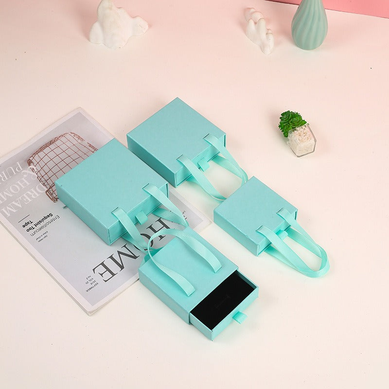 Mint green handled drawer jewelry packaging boxes in four sizes