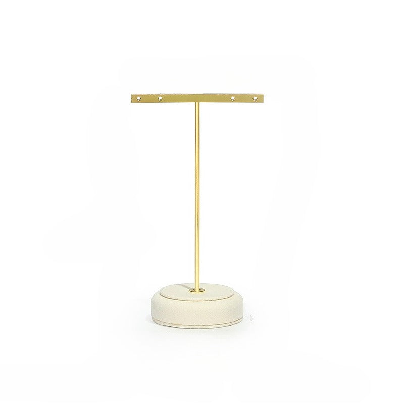 Cream White Velvet Jewelry Display Set with Gold Base - Complete Stand for Necklaces & Rings