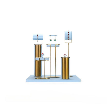 Light Blue & Gold Jewelry Display Set - Luxury Retail Stand with Necklace Bust, Earring & Ring Holders