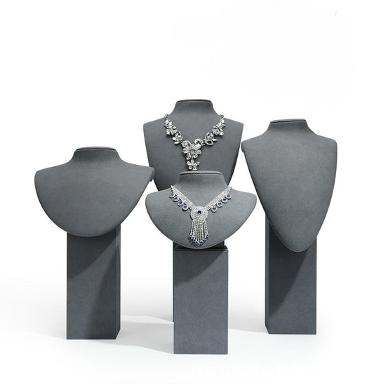 Gray Microfiber Necklace Display Bust Stand