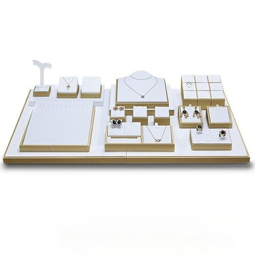 Jewelry Display Set Gold White Necklace Ring Stand