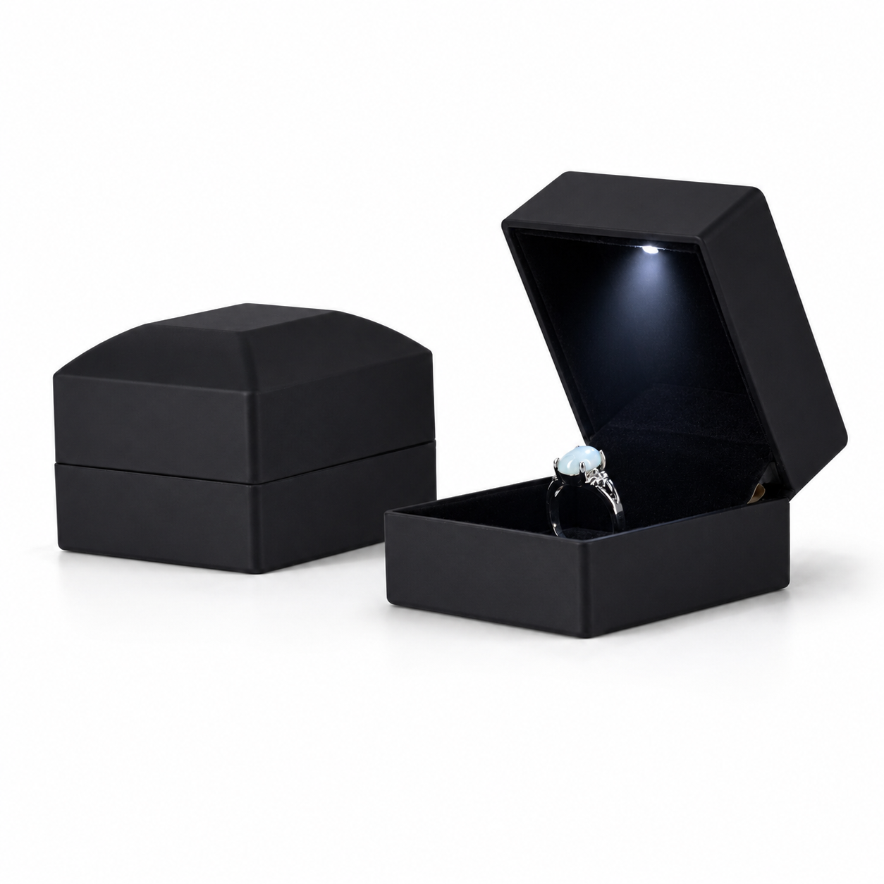 Black Plastic LED Ring Box with Velvet Interior – Jeweller Buy