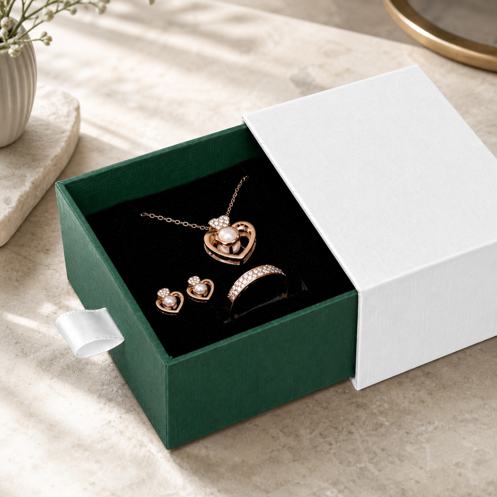 White & Green Drawer Jewelry Boxes – 24 Pack