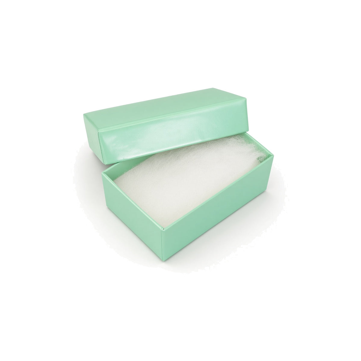 Open t blue glossy slim bracelet cotton-filled jewelry box with white protective insert, 100-piece pack