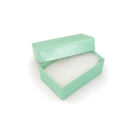 Open t blue glossy slim bracelet cotton-filled jewelry box with white protective insert, 100-piece pack