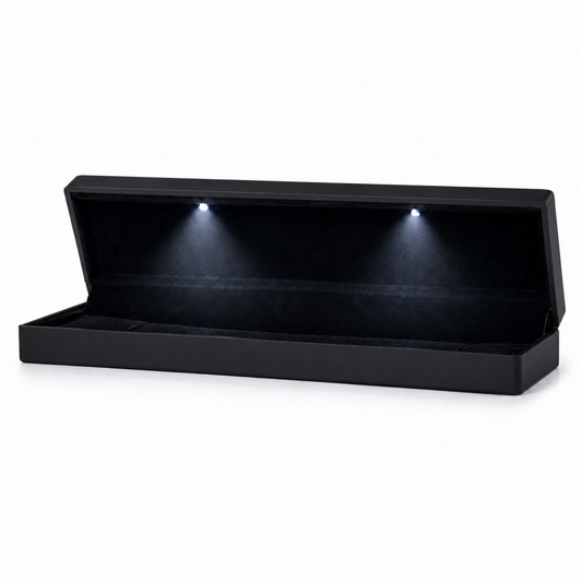 Black LED bracelet jewelry box shown open on a white background