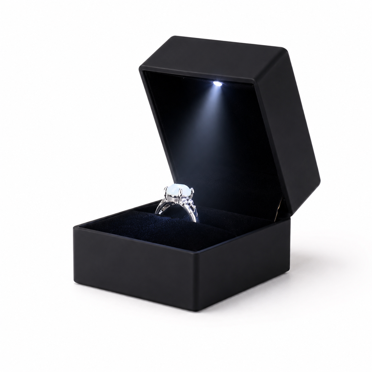 Black Single Ring Box with LED Light and Velvet Interior – Jeweller Buy