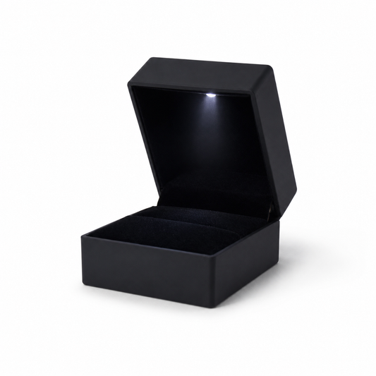 Black velvet ring box for engagement rings, wedding bands, and proposals