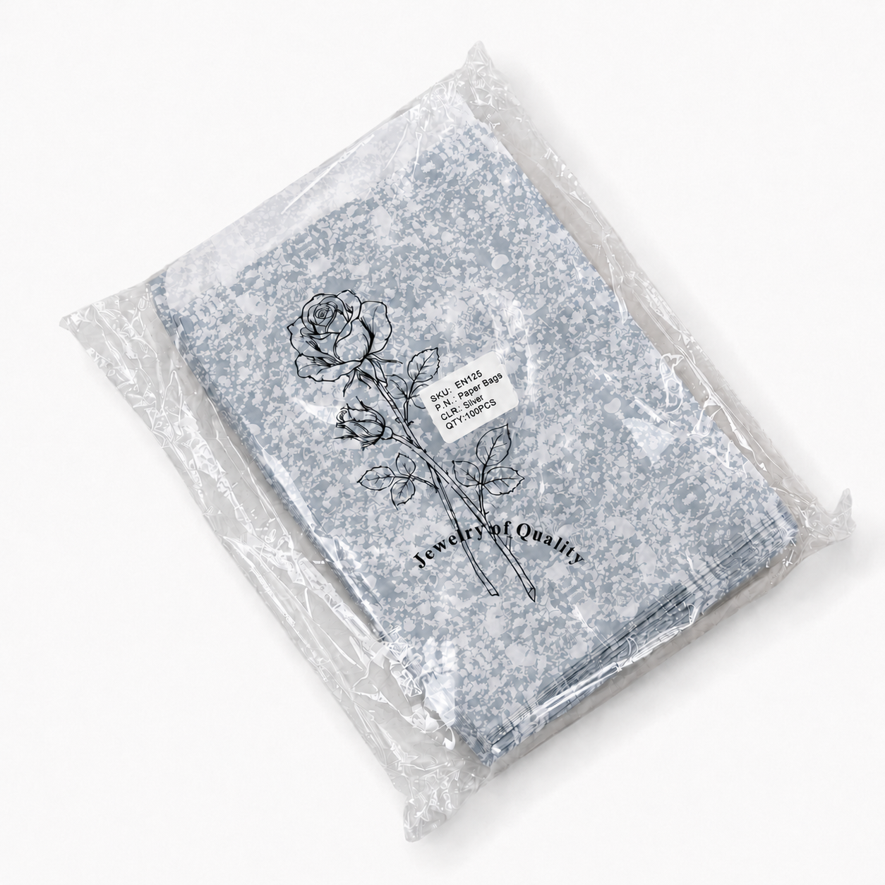 Silver Rose Self-Seal Jewelry Paper Envelopes – 6 × 9 in, 100 Pack