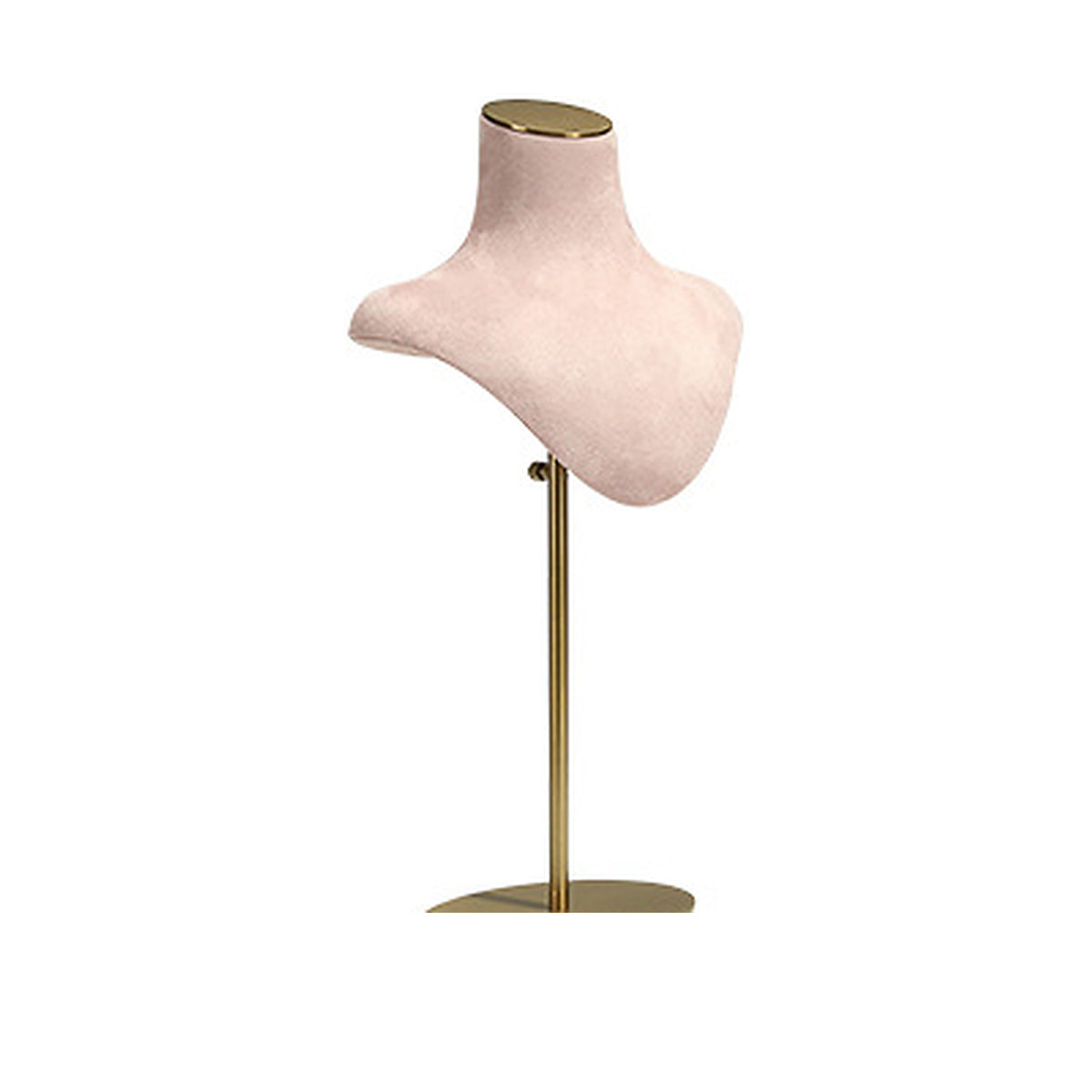 Pink Velvet Portrait H1 / 15 x 39 cm complete velvet necklace display bust on white background - CND023