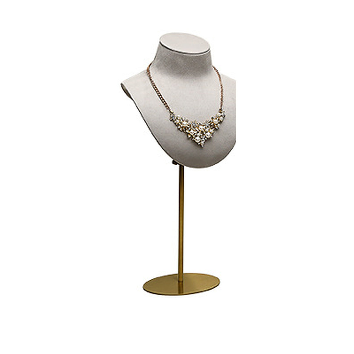Light Gray Metal Portrait Medium / 15 x 35 cm complete velvet necklace display bust on white background - CND033