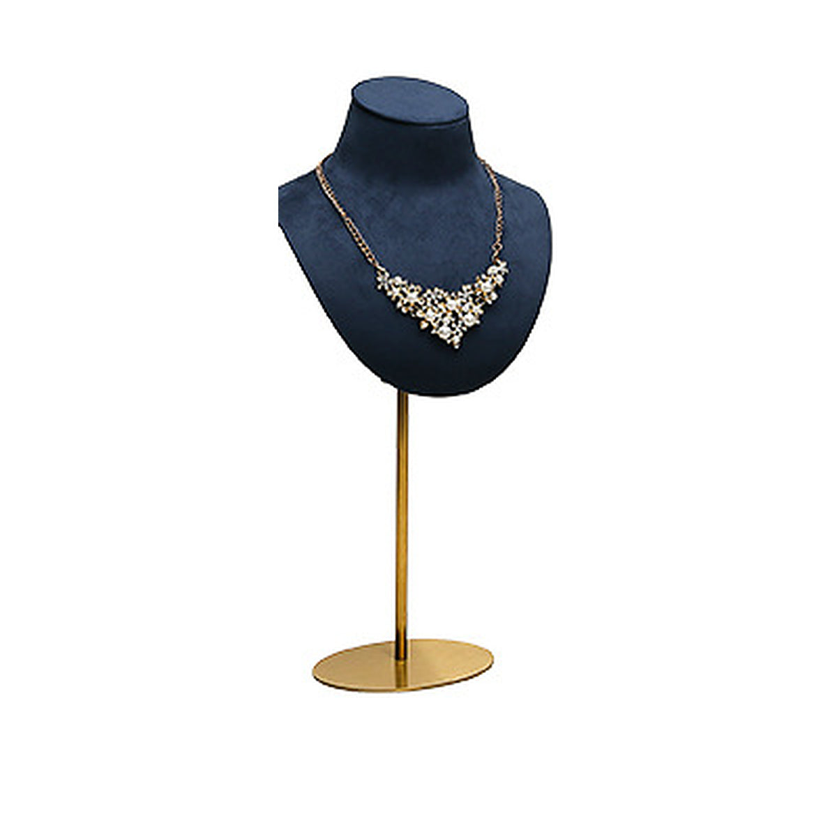 Royal Blue Metal Portrait Medium / 15 x 35 cm complete velvet necklace display bust on white background - CND036