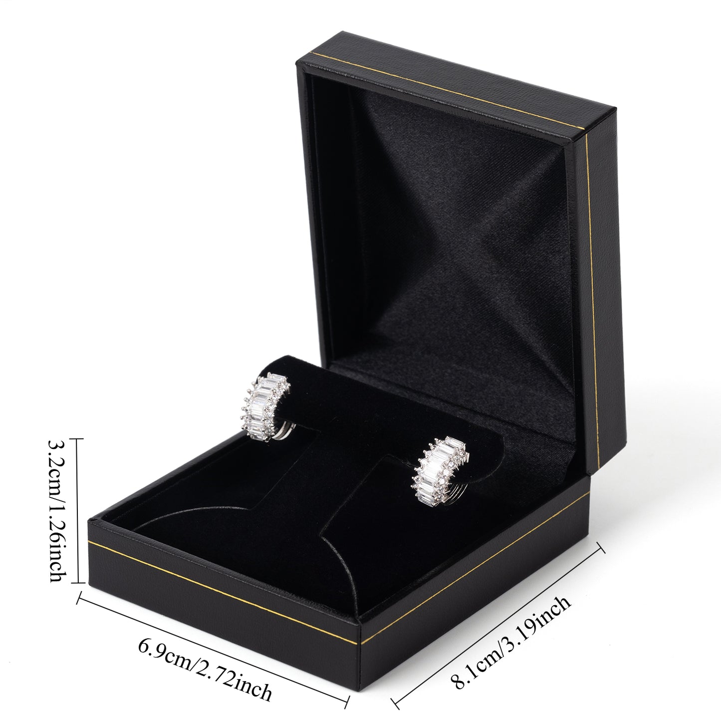 골드 트림이 있는 블랙 후프 귀걸이 상자, 12개 가격