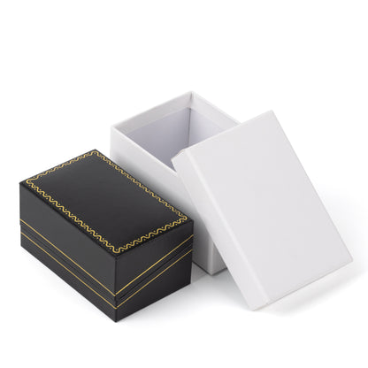 Caja negra para dos anillos con borde dorado, precio por 12 piezas (precio de venta)