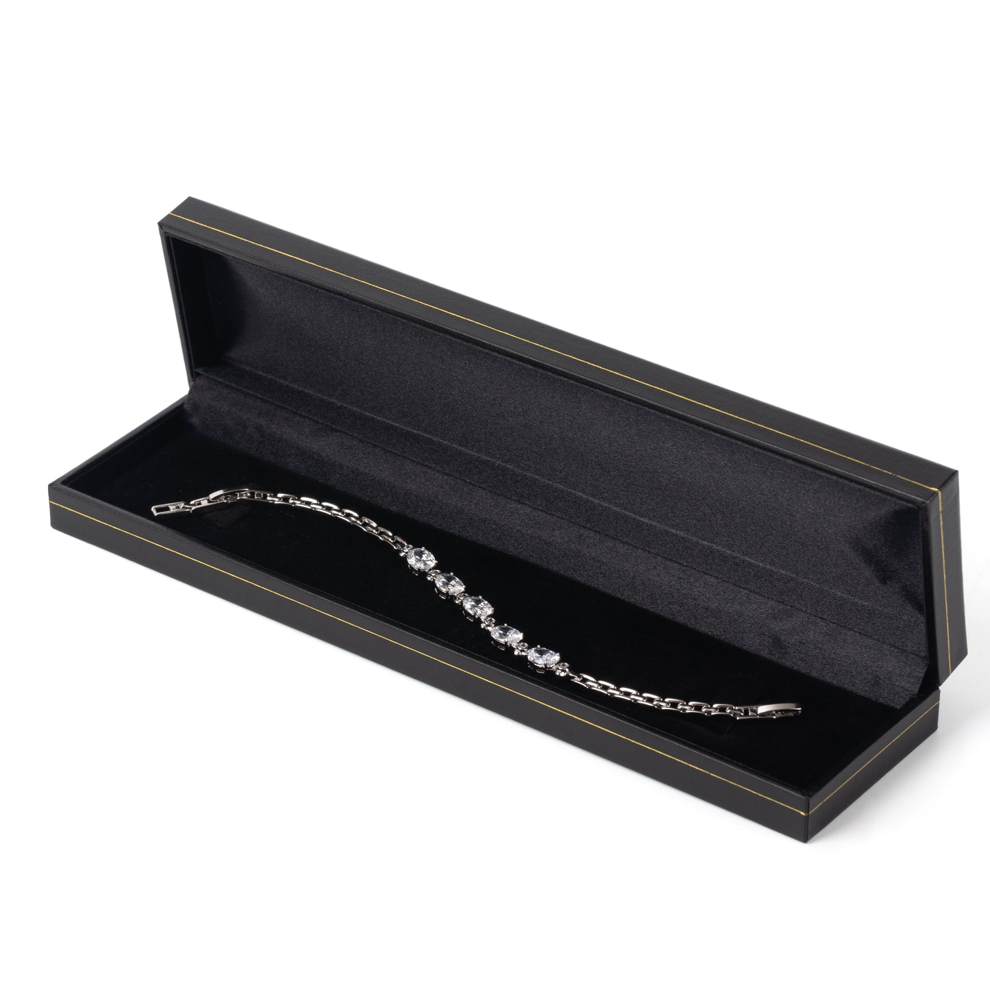 6PCS (LB5-BK) Black Bracelet Box With Gold Trim