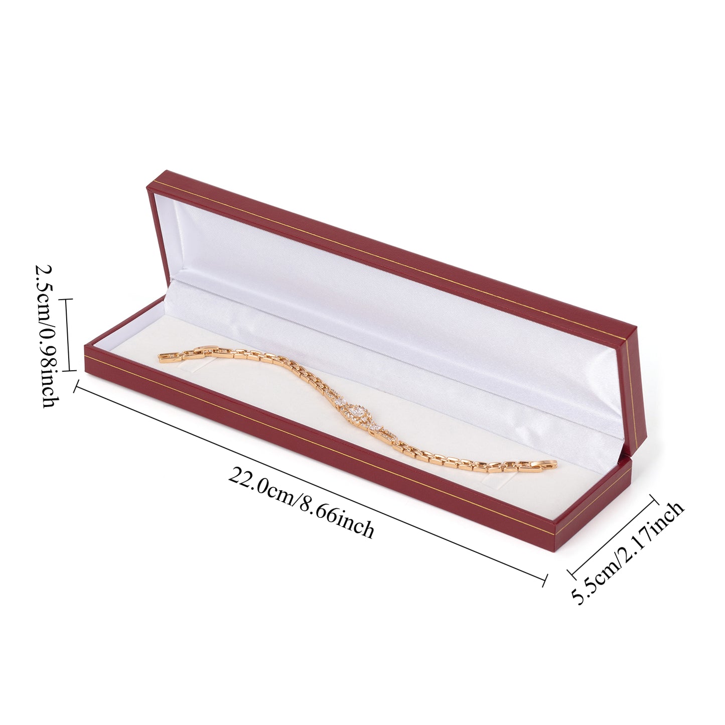 Caja de pulsera roja con borde dorado, precio por 12 piezas