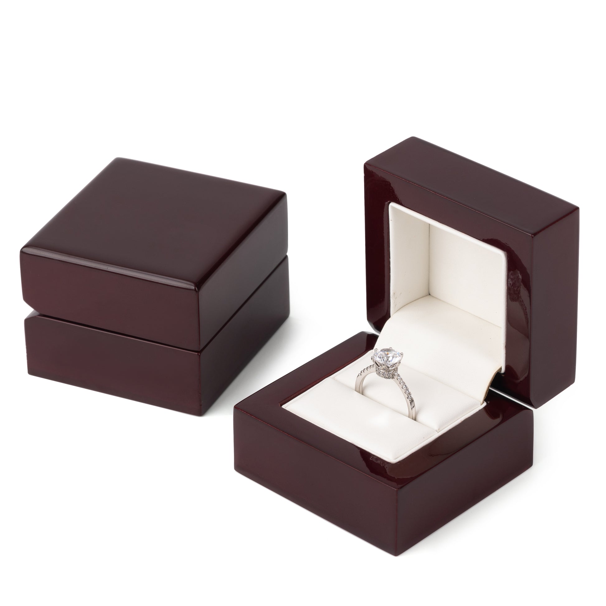 JEWELLER BUY Luxury Square Wooden Burgundy Ring Boxes Lined Leather ...