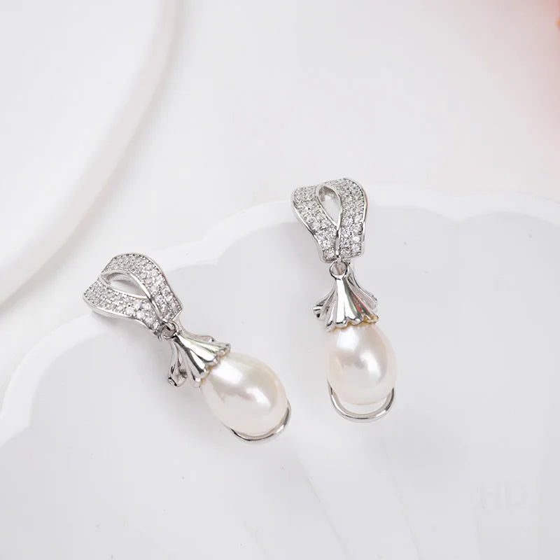 very high quality class freshwater pearl drop earrings cubic zirconia rhodium plated silver jewelry for wedding