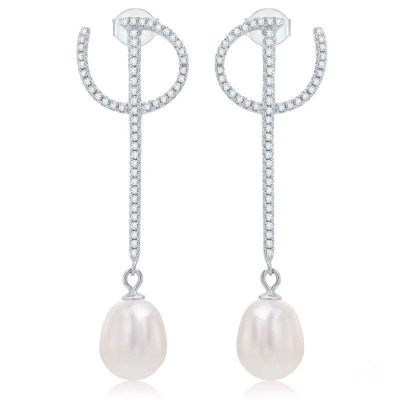 wholesale custom freshwater pearl fancy drop earrings 18k rose gold rhodium plated jewelry for women