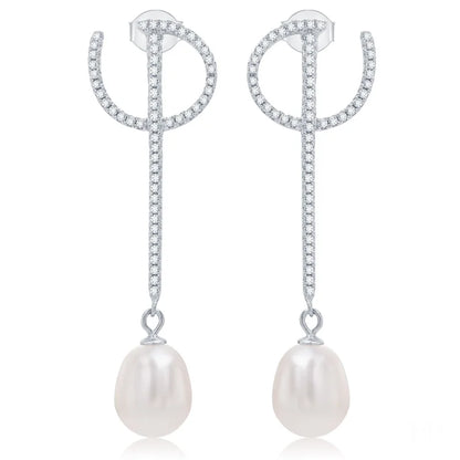 wholesale custom freshwater pearl fancy drop earrings 18k rose gold rhodium plated jewelry for women