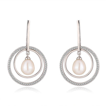 Fine Jewellery White Cubic Zircon Elegant Sterling Silver 925 Fresh Water Pearl Earrings for Women Wedding Party Gift