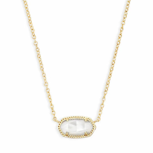Gold-Plated Elliptical Shell Geometric Mother of Pearl Stone Pendant Choker Chain Necklace for Women