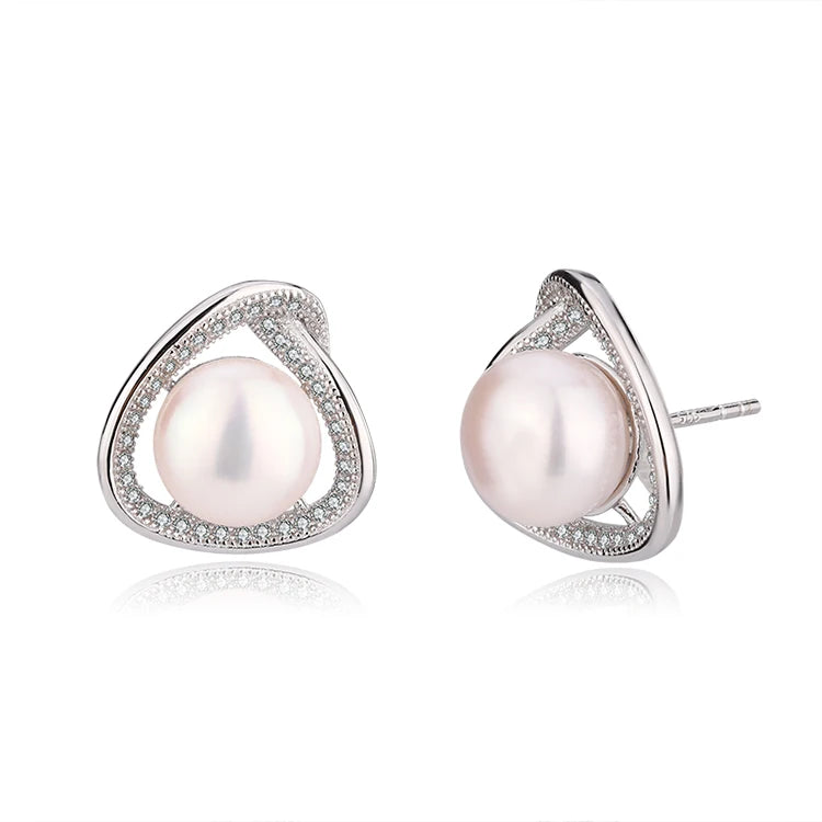 Wholesale Customized 925 Sterling Silver Rhodium Plated natural genuine freshwater pearl stud earring for  Wedding Party Gift