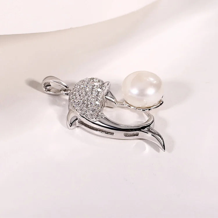 Fine fashion single freshwater pearl dolphin shaped 925 sterling pure silver diamond pendant for women