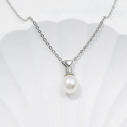 925 sterling silver women teardrop pearl charm drop pendant necklace with pearl pendant