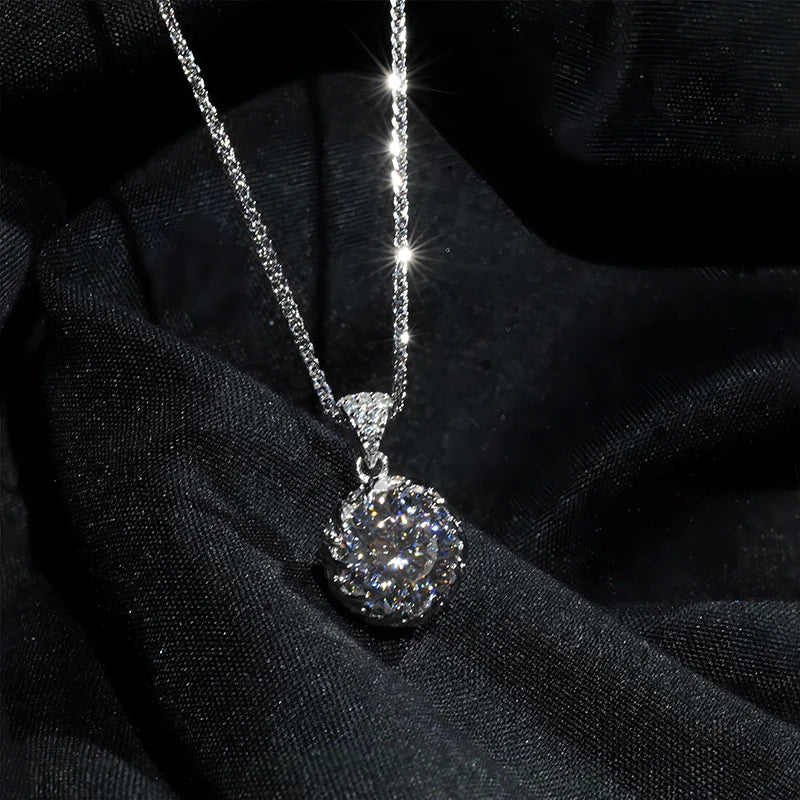 Jeweller Buy Hot Sale Luxury Necklace with 3 Carat Moissanite Pendant 925 Sterling Silver round Shape Necklace