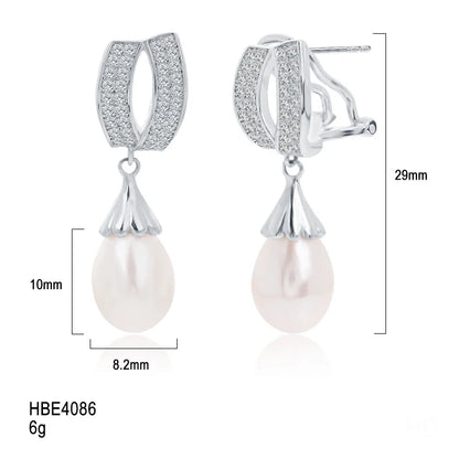 very high quality class freshwater pearl drop earrings cubic zirconia rhodium plated silver jewelry for wedding