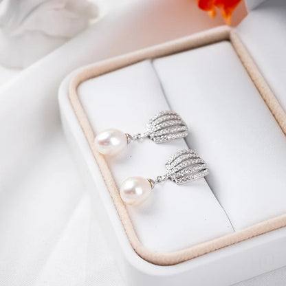 Wholesale New Products waterproof rhodium plated freshwater pearl 925 silver zircon earrings for women