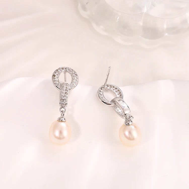 Customized 925 silver wholesale non tarnish natural pearl designers earrings cubic zirconia  plated gold jewelry for women