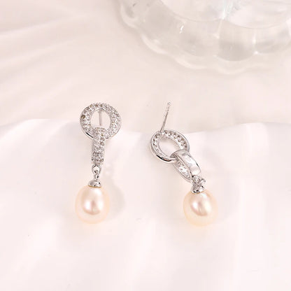 Customized 925 silver wholesale non tarnish natural pearl designers earrings cubic zirconia  plated gold jewelry for women
