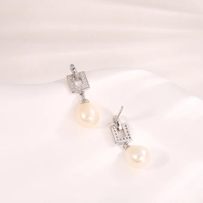 2024 Hot style cubic zirconia jewelry funky pearl earrings 925 sterling silver dangle earrings rhodium plating solution