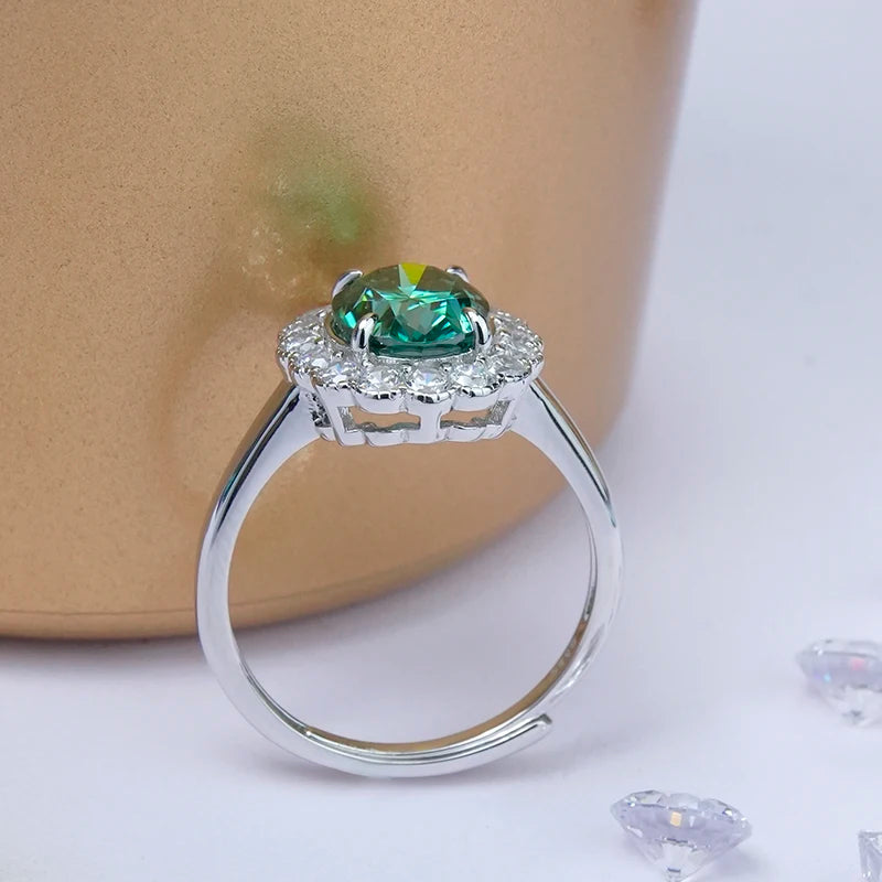 Jeweller Buy Classic Gemstone Ring in Green Oval Moissanite Fine Jewelry 925 Sterling Silver