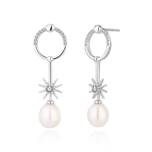 Trendy wholesale bulk fashion jewelry ladies zircon 925 silver pearl studs earrings for women