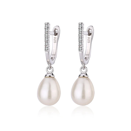 Wholesale fashion zircon moissanite women ladies 925 sterling silver fresh water pearls freshwater pearl dangle drop earrings