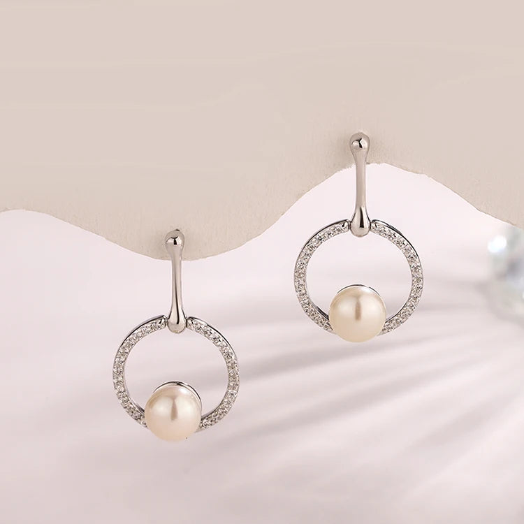 Elegant 925 Sterling Silver Classic Pearl Drop Earrings Women Fashion Cubic Zirconia Rhodium Plated  For Girls 2024