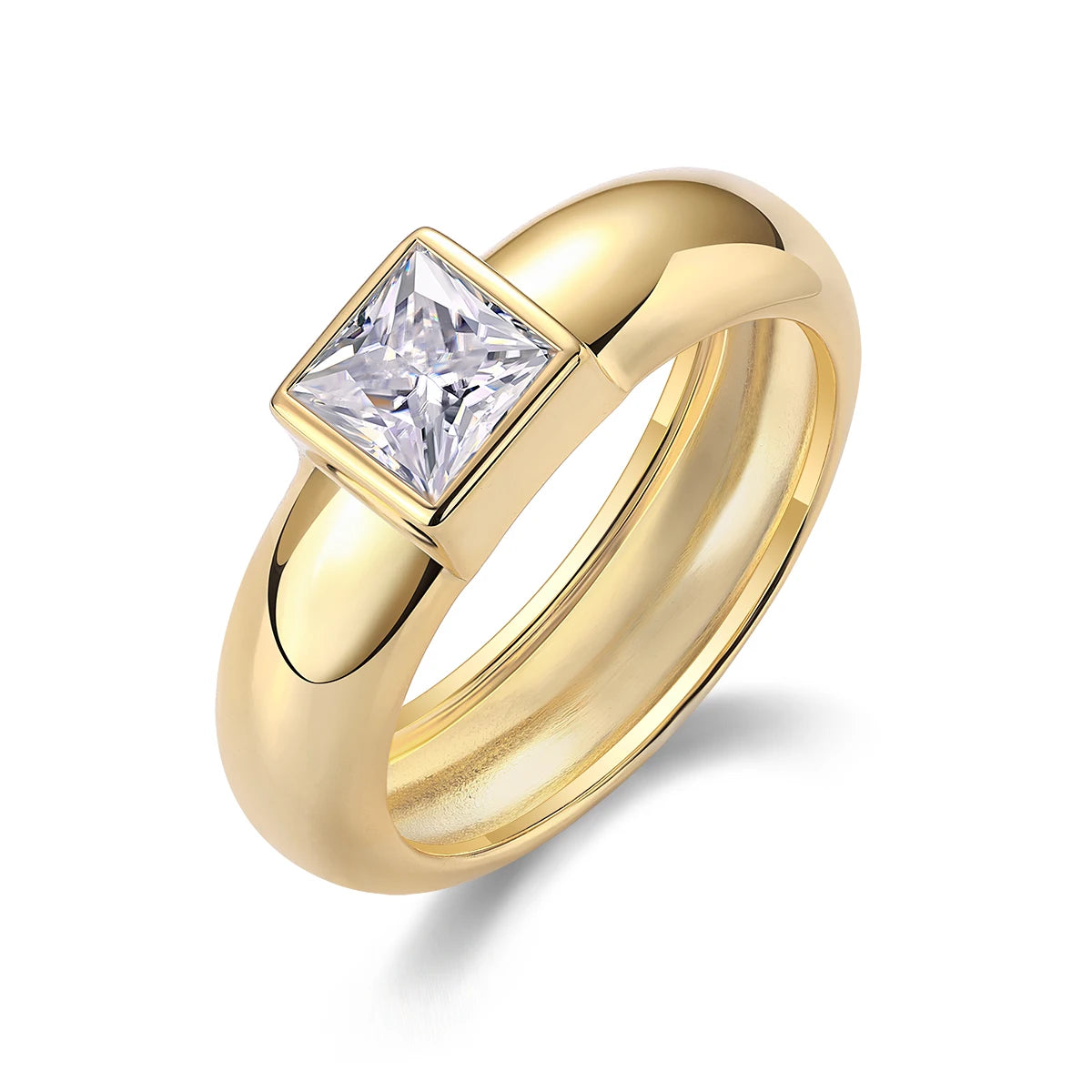 Gold-Plated S925 Silver Square Moissanite Ring - Elegant Statement Jewelry, Luxury Design, Perfect for Engagements