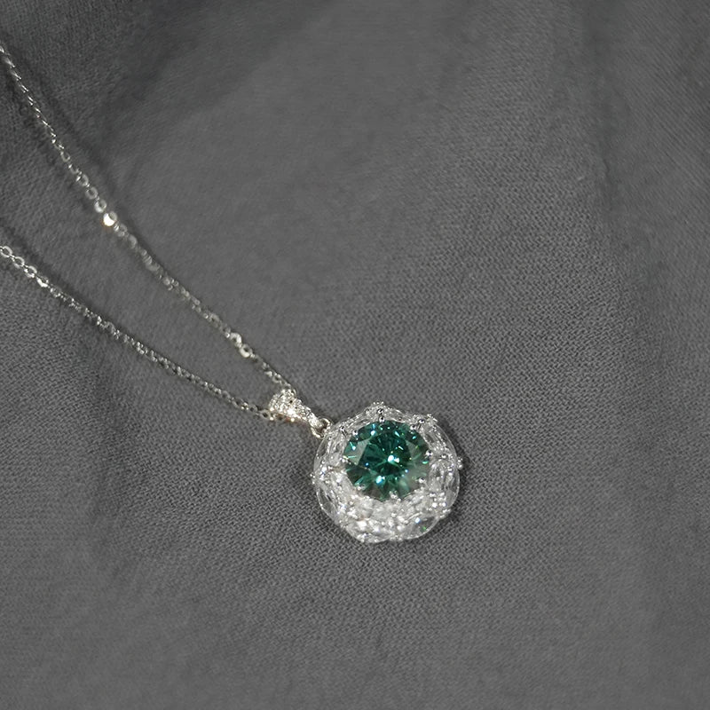 Jeweller Buy Fashionable 925 Sterling Silver Necklace Trendy 3CT Moissanite Diamond Blue Green Pendant Link