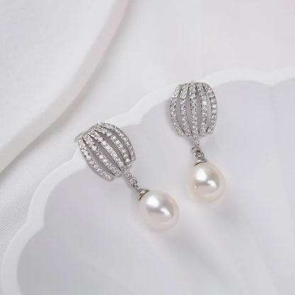 Wholesale New Products waterproof rhodium plated freshwater pearl 925 silver zircon earrings for women