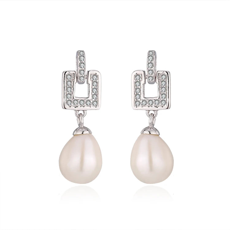 2024 Hot style cubic zirconia jewelry funky pearl earrings 925 sterling silver dangle earrings rhodium plating solution
