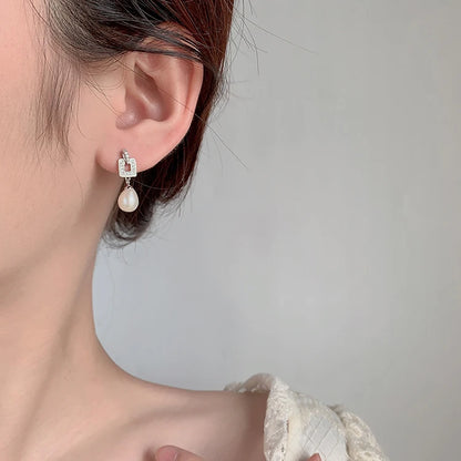 2024 Hot style cubic zirconia jewelry funky pearl earrings 925 sterling silver dangle earrings rhodium plating solution