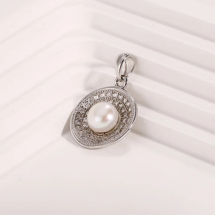 Round circle sterling silver single freshwater pearl pendant for girlfriend