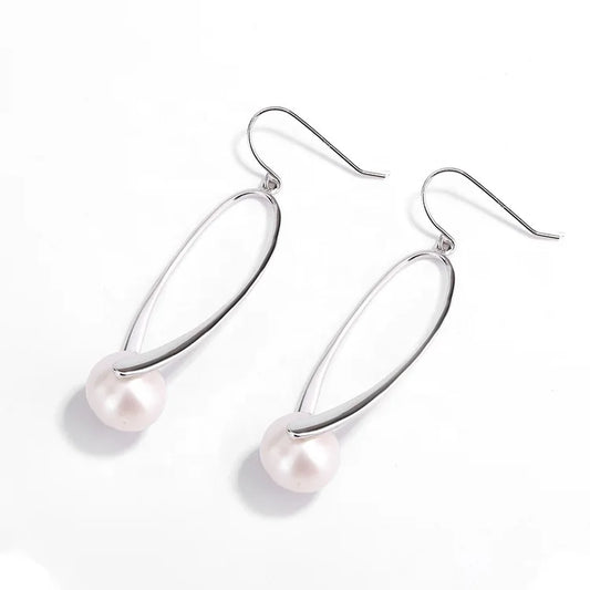 Trendy fashion wholesale women western pearl 925 sterling silver zircon large hoop stud earrings
