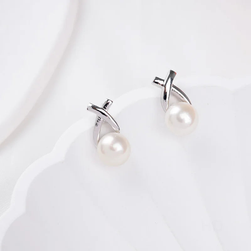 Latest Design Fine jewelry Classic S925 Sterling Silver Freshwater Pearl stud earrings for Women & Girls Wedding Gift